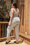 Plus Heather-grey Round Neck Sleeveless Tie Waist Jumpsuit