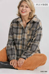 Plaid Collar Button Down Overshirt With Front Pockets