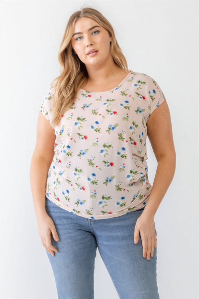 Plus Flower Print Ruched Top