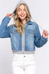 Long Slv Terry Hoodie Denim Jacket