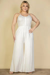 Plus Size Button Front Wide Leg Jumpsuit