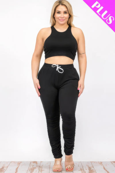 Plus Size Crop Tank Top & Ruched Pants Set