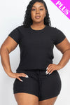 Plus Size Ribbed Short Sleeve Top&shorts Set