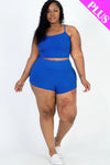 Plus Size Ribbed Cami Crop Top & Ruched Shorts Set