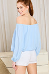 Off Shoulder Long Bubble Sleeve Solid Top