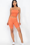 Camisole Ruched Sleeveless Top & Biker Shorts Set