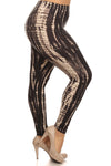 Plus Size Black And Tan Tie Dye Print Full Length Fitted Leggings With High Waist.