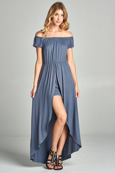 Off Shoulder Solid Jersey Romper Maxi