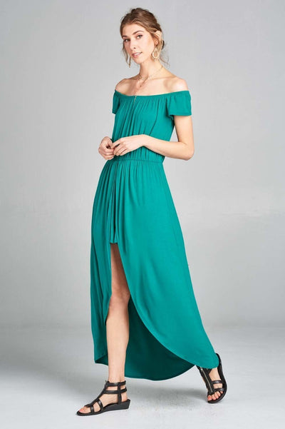 Off Shoulder Solid Jersey Romper Maxi