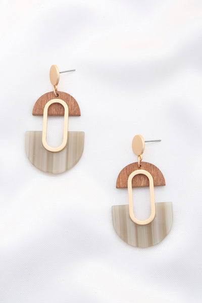 Wood Acetate Oval Dangle Earring