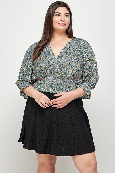 Plus Size, Ditsy Floral Print Blouse Top