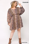 Print Mixed Dolman Sleeve Dress With Side Pockets