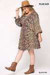 Print Mixed Dolman Sleeve Dress With Side Pockets