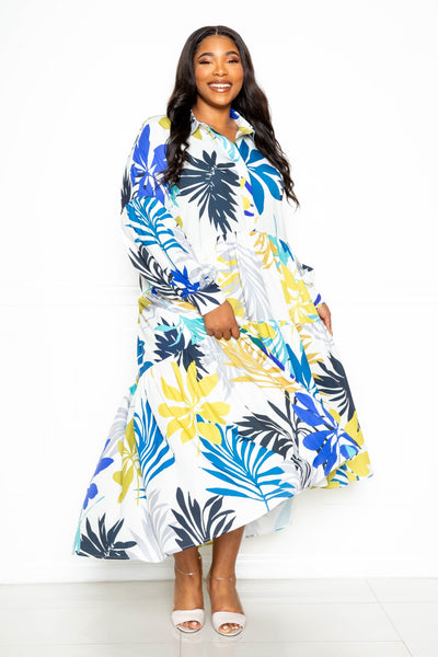 Printed Tierd Shirt Dress With Puff Sleeves