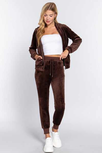 Faux Fur Jacket & Jogger Pants Set