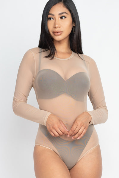 Sexy Sheer Mesh Long Sleeve Bodysuit