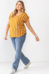 Plus Striped Short Sleeve Relax Top