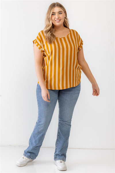 Plus Striped Short Sleeve Relax Top