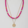 Coin Wood Bead Layered Necklace