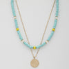 Coin Wood Bead Layered Necklace