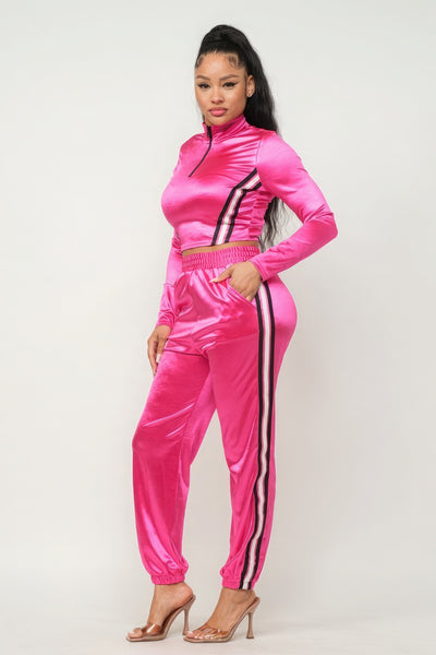 Front Zip Up Stripes Detail Jacket And Pants Set