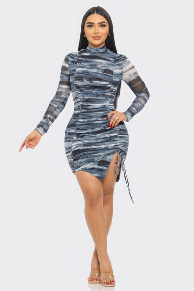 Print Mesh Mini Dress