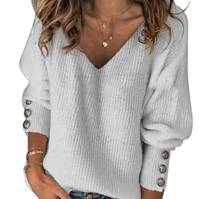 Long Puff Sleeve VNeck Blouse