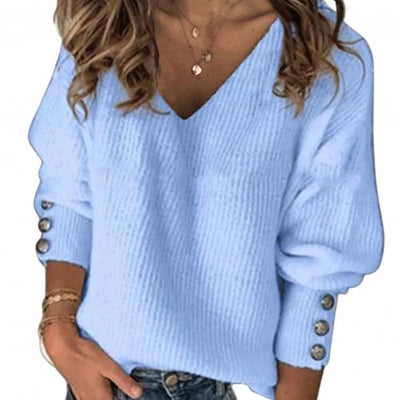 Long Puff Sleeve VNeck Blouse