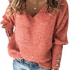 Long Puff Sleeve VNeck Blouse